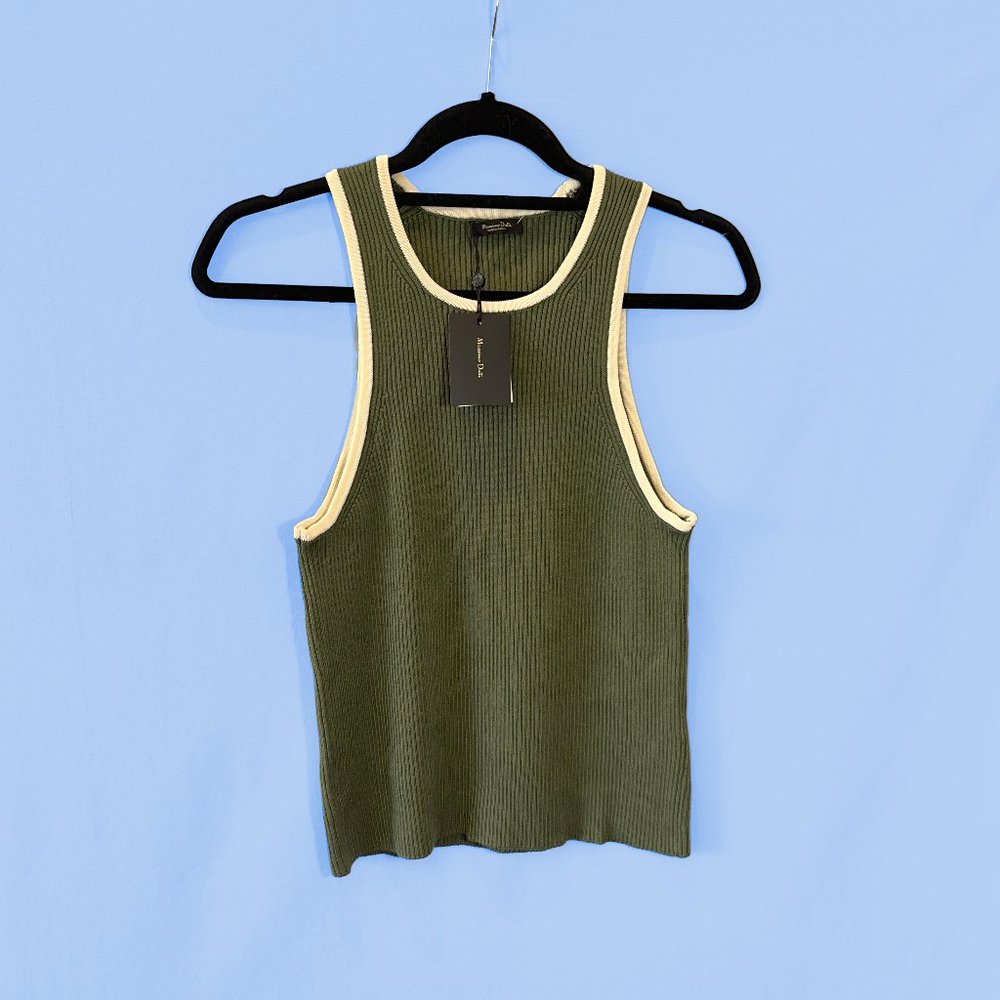 NWT Massimo Dutti Contrast Ribbed Knit Top in Green